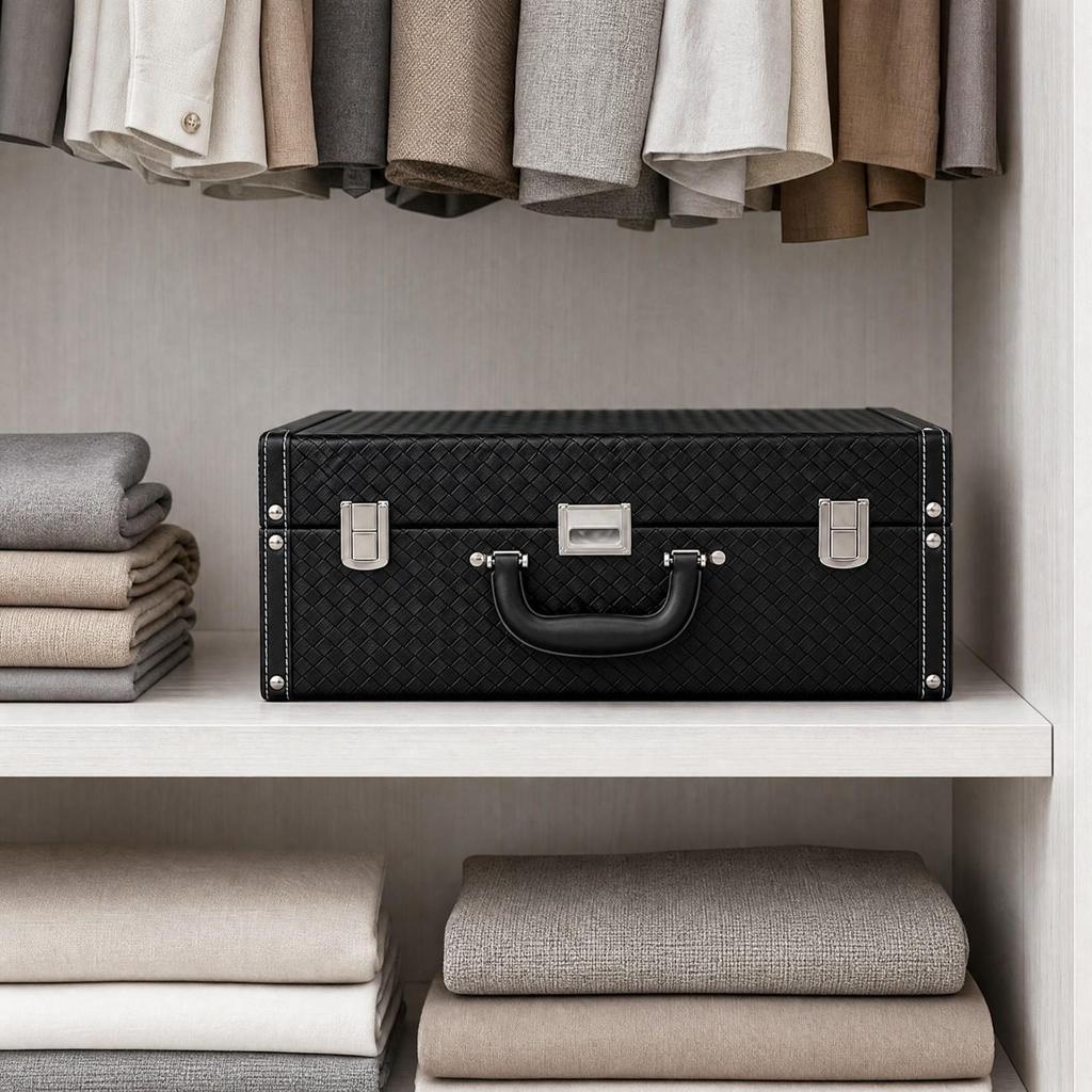 MDF Storage Chest with Front Clasps Structured DiamondPatterned Case Metal Fasteners
