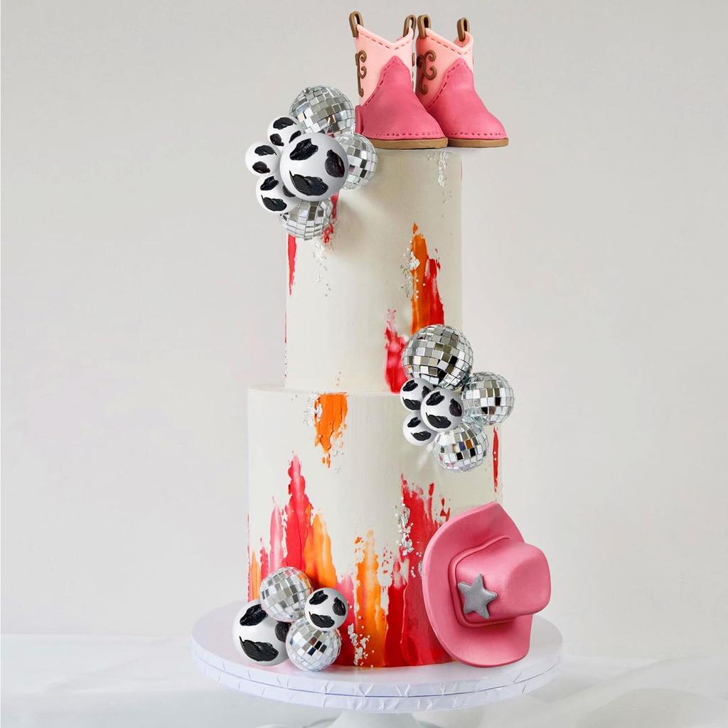 Spiegelkugel Dekorationen Cowgirl Hut und Stiefel Kuchenaufsätze Diskokugel Kuchenaufsatz Western Cowgirl Geburtstagsfeier Gastgeschenke Zubehör