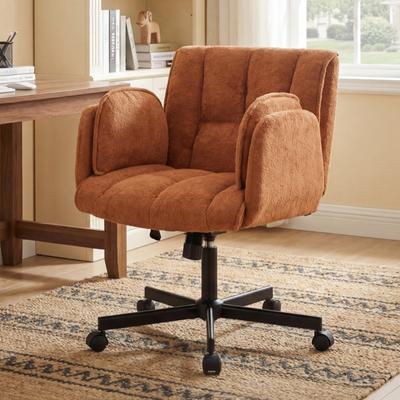 Home Office Chair, Swivel Chair, Desk Chair with Casters, Office Chair with Foldable Armrests, Load Capacity 150kg, Height Adjustable, Orange