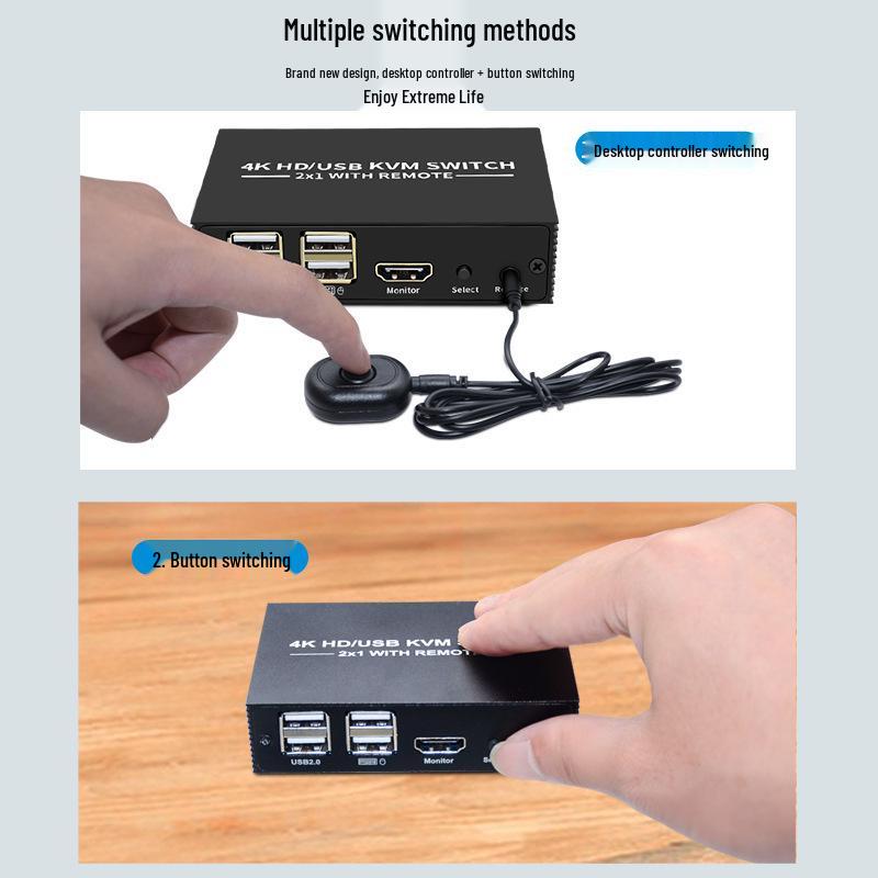 2x1 HDMI KVM-Switch: 4K-Video, USB-Maus- und Tastaturfreigabe