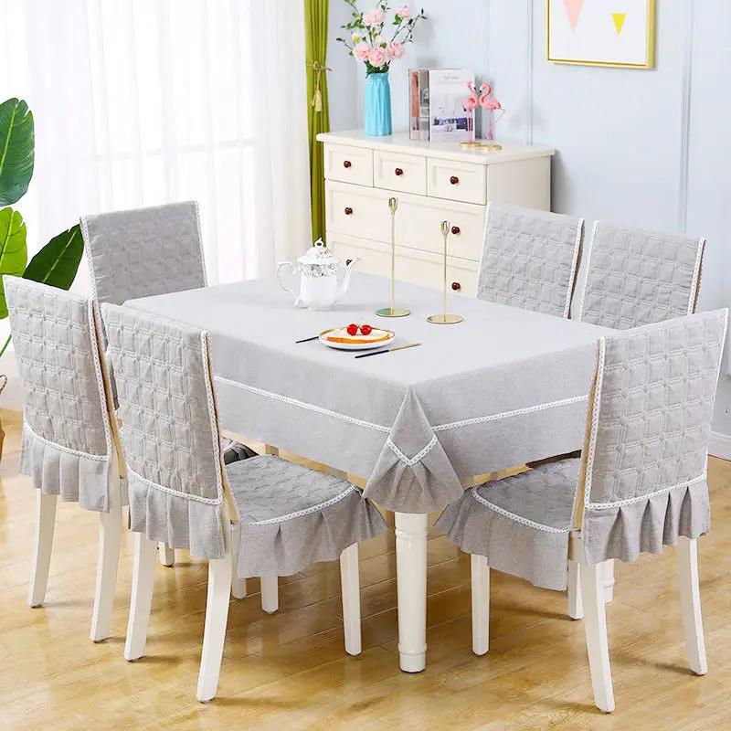 Cotton And Linen Stain Resistant Tablecloth Dining Chair Cover Tablecloth Set Rectangular Table Cloth Stool Anti Slip Seat Mat