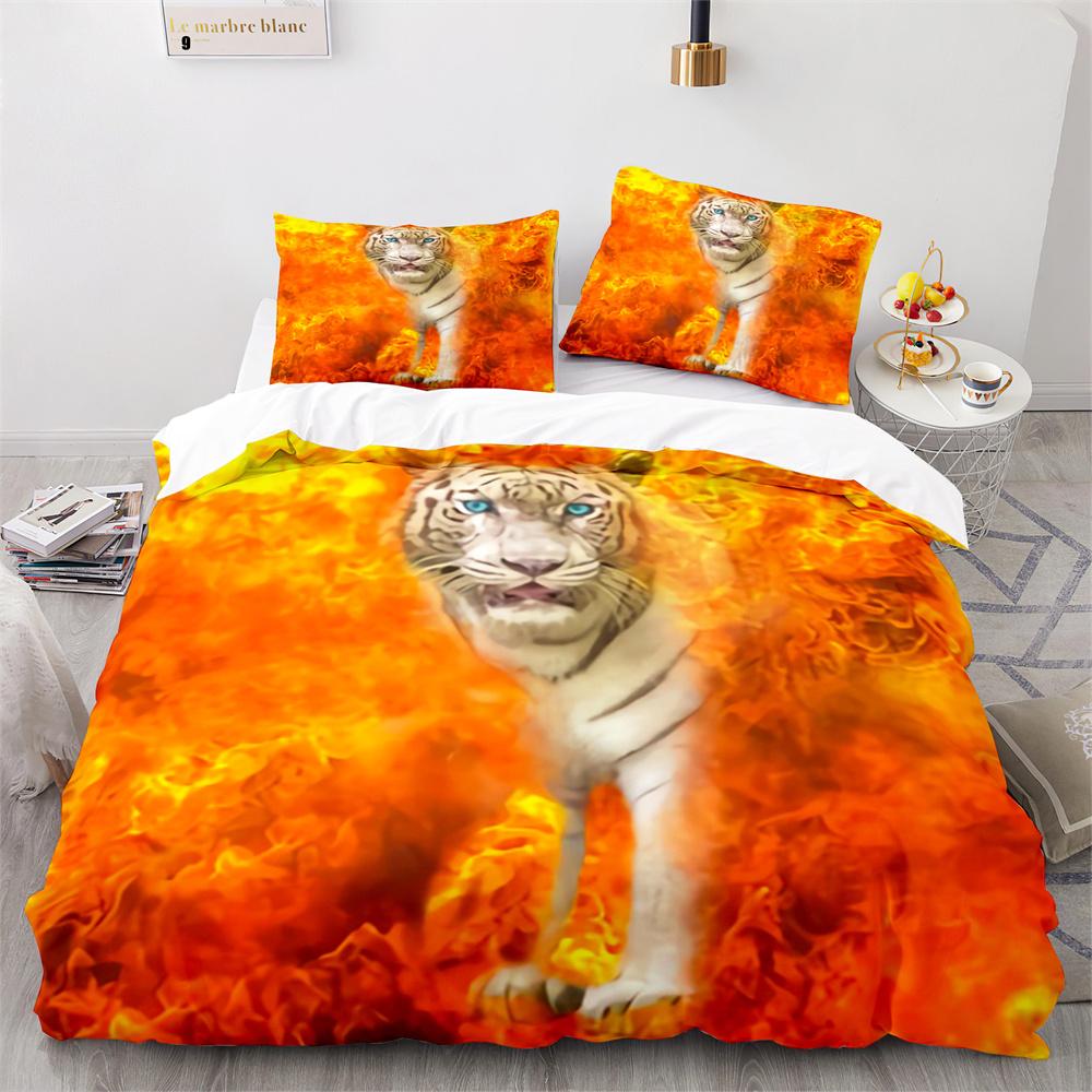 Purple Fire Tiger Duvet Cover Set 3D Print Wild Animals Queen King Size Bedding Set For Kid Boy Teen Comforter Cover With Zipper