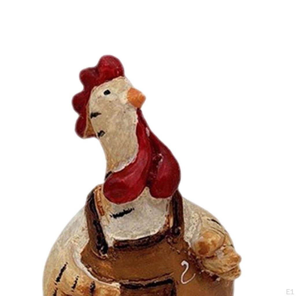 2x Chicken Statue Resin Sculpture Lovely Miniature Gift Art Crafts Ornament Farm Animal for