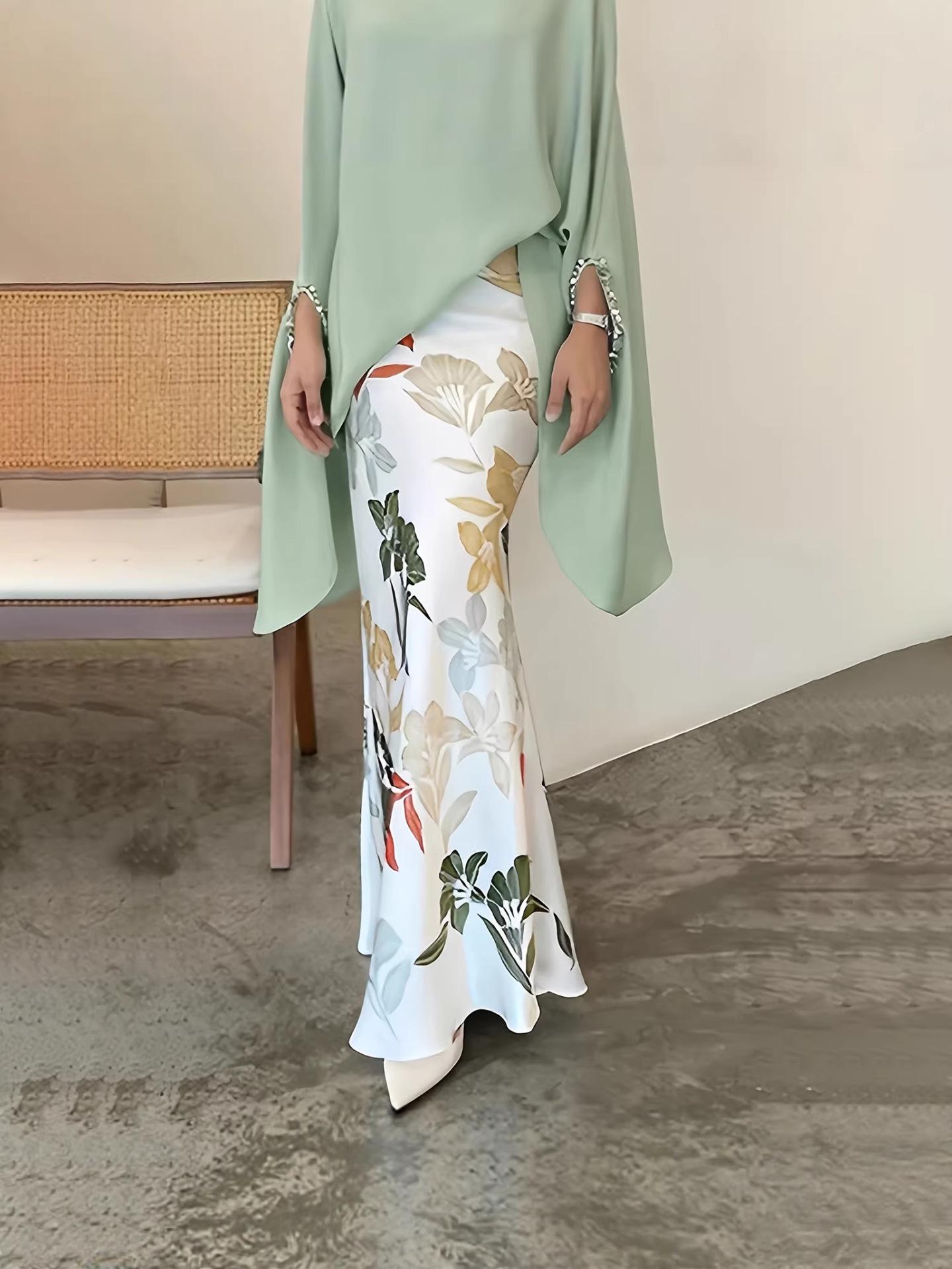 Европейская облегающая юбка-рыбка с принтом 2025: Универсальный, Стройнящий и Стильный для Женщин XX-Large белый