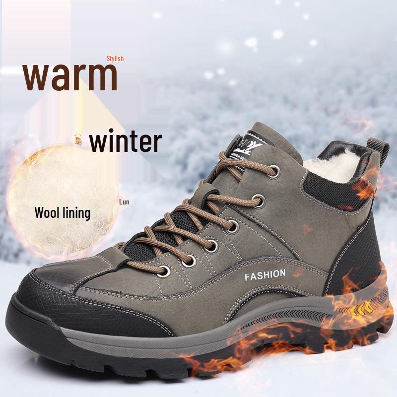 

Мужские 2025 Осень/Зима Дышащие Кожаные Ботинки Мартин на Флисовой Подкладке для Повседневной Носки, Рабочей Одежды и Пеших Прогулок 38