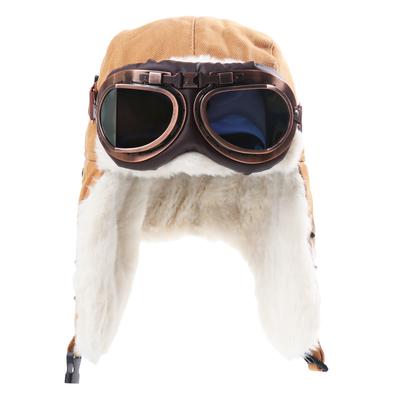 Winter Canvas Lei Feng Hat Men's and Women's Outdoor Skiing Fleece Thermal Goggles Pilot Hat Windproof Ear Cap