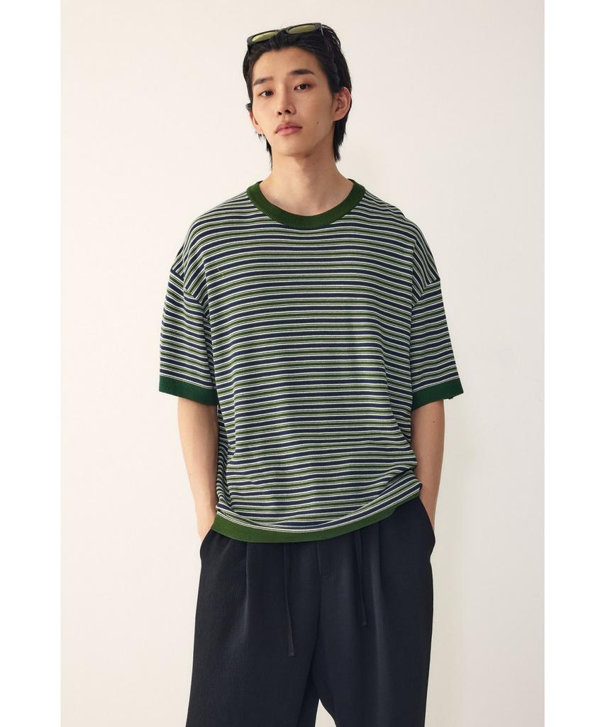 STUDIO TOMBOY [Men] Round Neck Striped Short Sleeve Knit_Green 9156252211