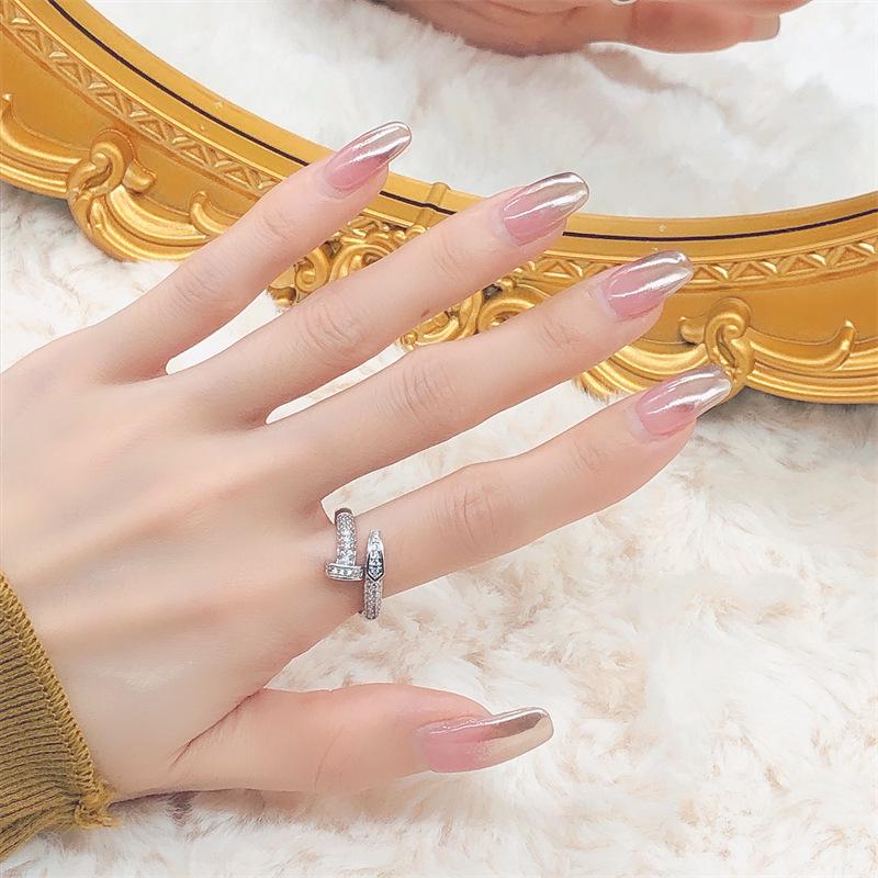 Elegant Luxury Adjustable Zircon Nail Ring for Women Adjustable Open