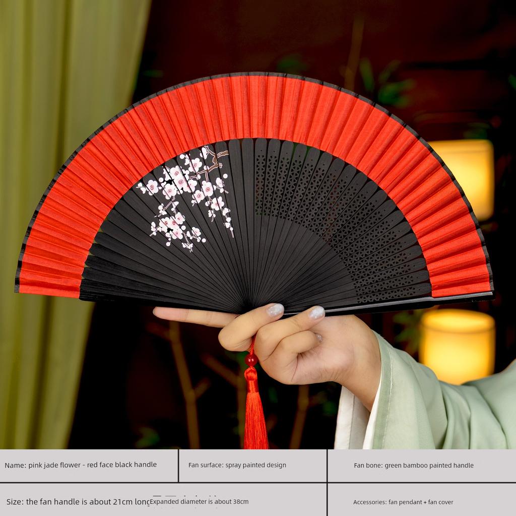 Chinese Style Gifts Ghatpot Silk Portable Portable Fan Dance Fan Performance Fan Summer Ink Painting Folding Fan Chinese Ancient Style Cut Out Men
