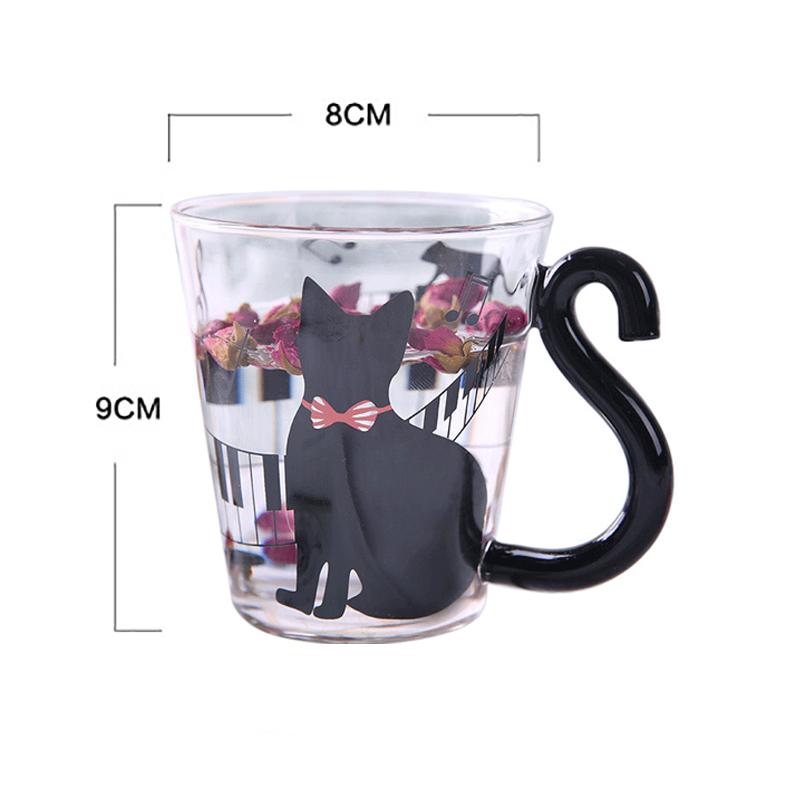 1Pcs Creative Cat Glass Cups with Cat Tail Handle Coffee Glass Lovers Cups Milk Mug Lover Valentine's Day Romantic Present