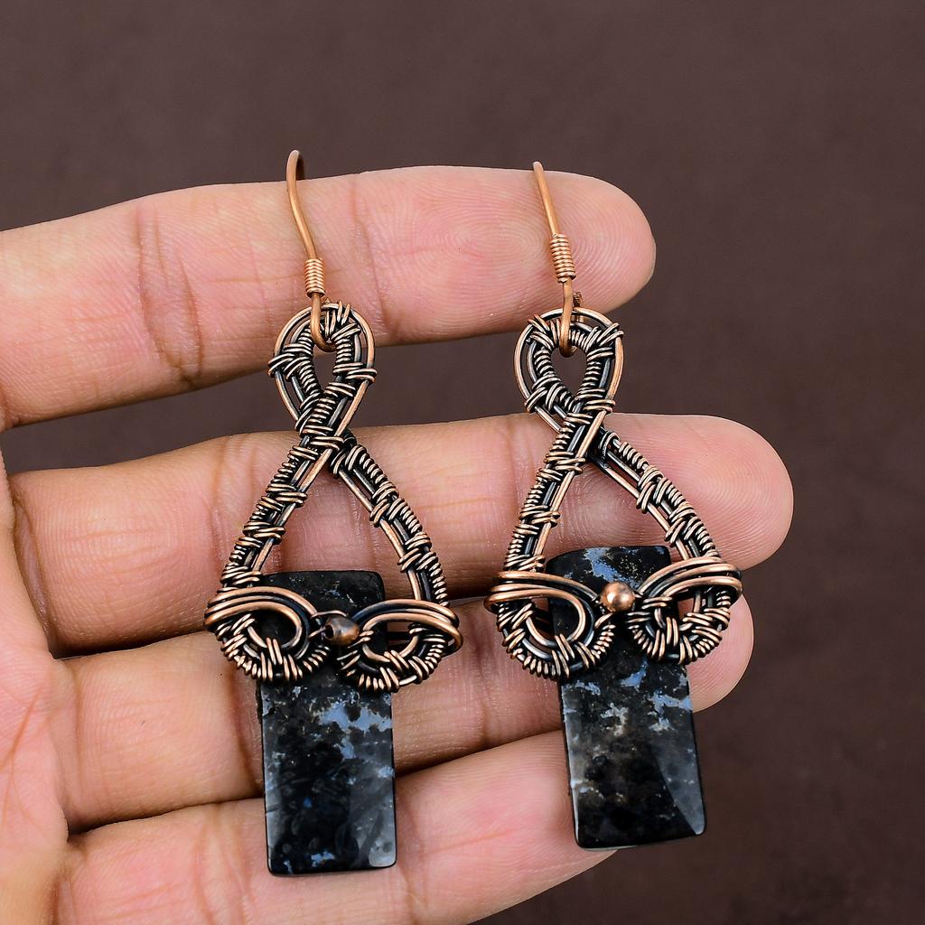 Black Jasper Handmade Copper Wire Wrap Jewelry Earring 2.99 E6n77