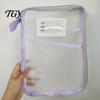 Dustproof File Sleeve Mesh Document Bag with Zipper And Strap, L Shaped Three Layer PVC Case Opening Pouch, Transparent Organizer for Office