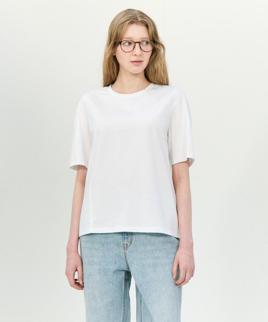 BASIC HOUSE Women'S Silket Sleeve Modulation Short Sleeve T-Shirt White Lzts3213