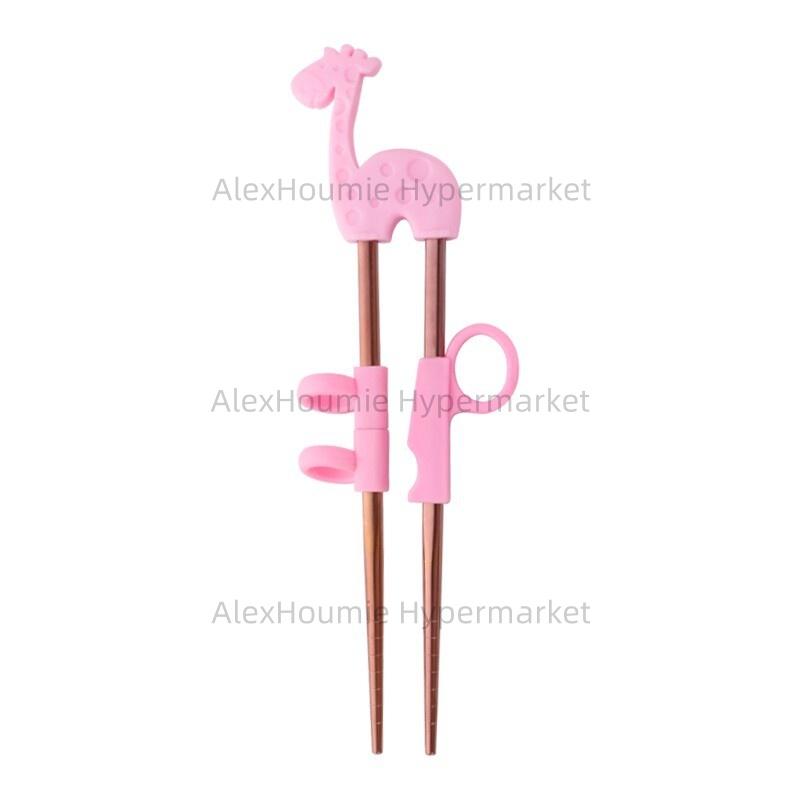 1Pair Kids Learning Training Chopsticks Cartoon Cute Silicone Animal Stainless Steel Food Sticks Detachable Reusable Tableware