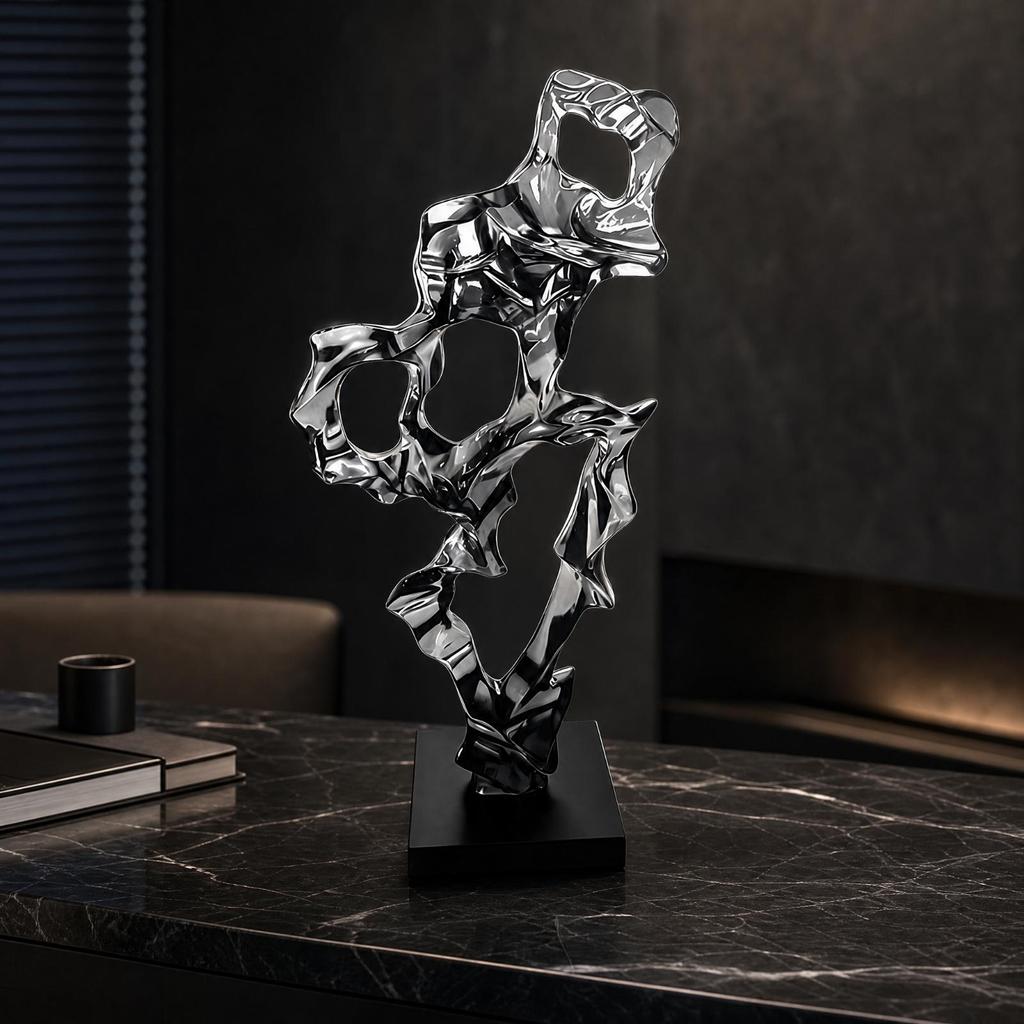 Faceted Abstract Sculpture with Square Base Minimalist for Office Desks, Hotels