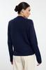 Women's Fashionable Stylish Cardigan Navy Blue Crew Neck Zippered Coat Look Knitwear Cardigan