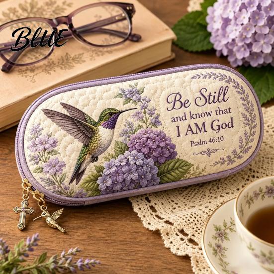 Scratch-resistant Eyeglass Case Hummingbird Quilted Glasses with Cross And Bird of Hope Pendant,