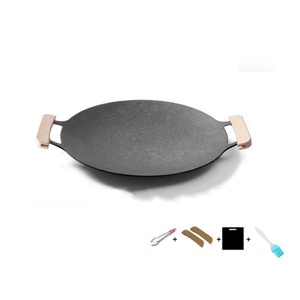 Round Shape Smokeless Griddle Pan 30/32/34/36/38cm Barbecue Plate Non-Stick Frying Pan  Travel BBQ