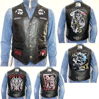 Club Echtleder Harley Tank Top Herren Plus Size Schaffell Motorrad bestickte Lederweste