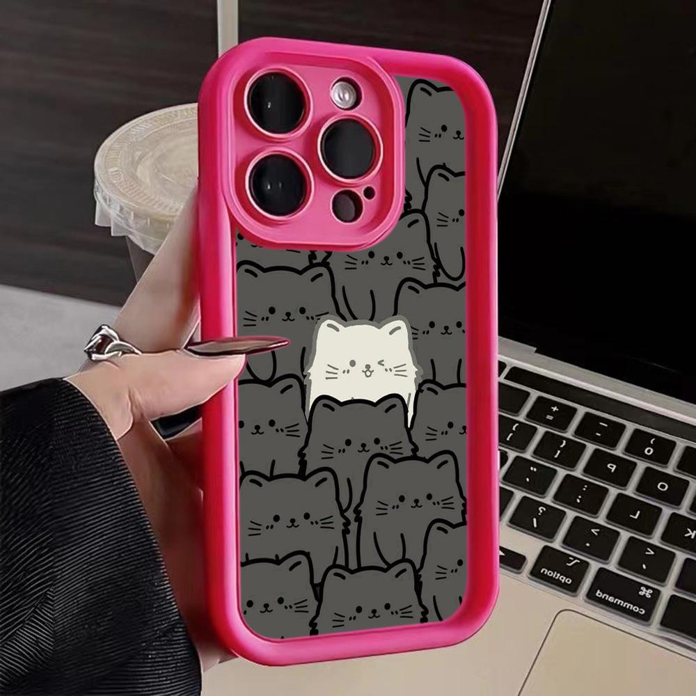 LZ7 Cartoon Cat Cute Silicone Phone Case for iPhone 11 13 14 15 16 Pro Max 7 8 16 Plus 12 Mini XS Max XR Shockproof Back Cover