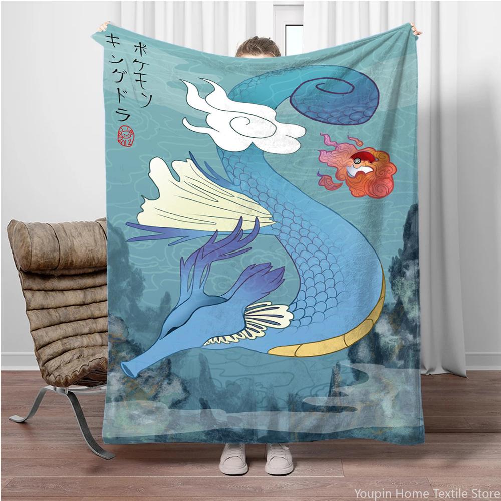 Pokemon Cartoon Retro Charizard Anime Flannel Blanket Pikachu Figures Home Sofa Lunch Break Blankets Children Student Kids Gifts