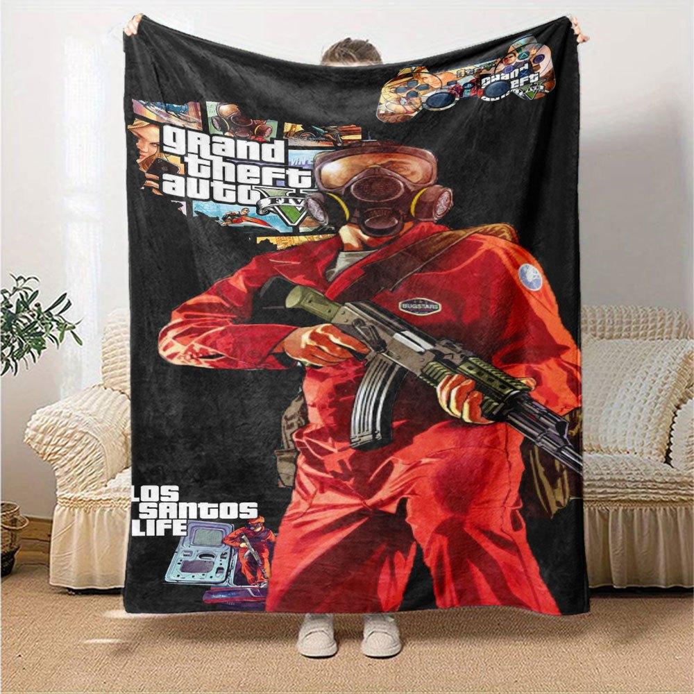 1pc Grand Theft Auto Soft Flannel Blanket with Designer Print A cozy blanket for all seasons, perfect for the couch, bed, office