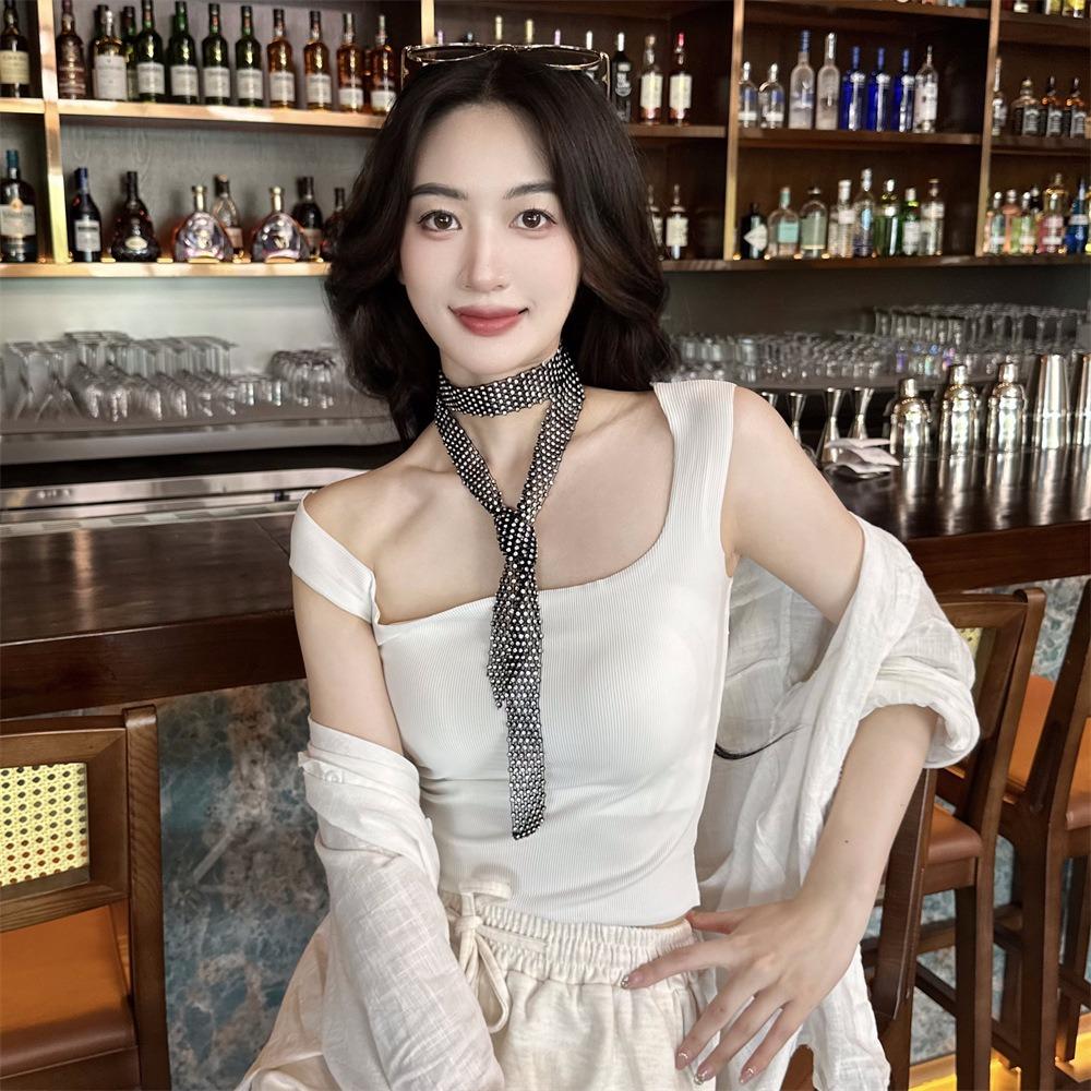 Shiny Rhinestone Tie Black/White Dazzling Embellished Tie Sexy Necktie  Unisex