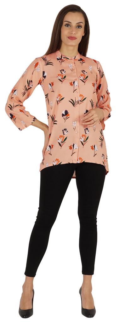 Bimba Button Down Tunic Casual Printed 3 4th Sleeves Loose Fit Rayon Tunic Long Shirt Top For