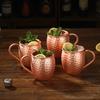 Moscow Mule Copper Mugs | Set of 4 Hammered Cups with Strong Riveted Handle Hold 540ml ( 18oz)