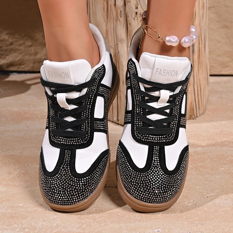 Fashion Women's Fashion Crystal Flat Sneakers Lightweight Soft Sole Sports Shoes for Women 2025 Spring New Walking Shoes Zapatos Mujer