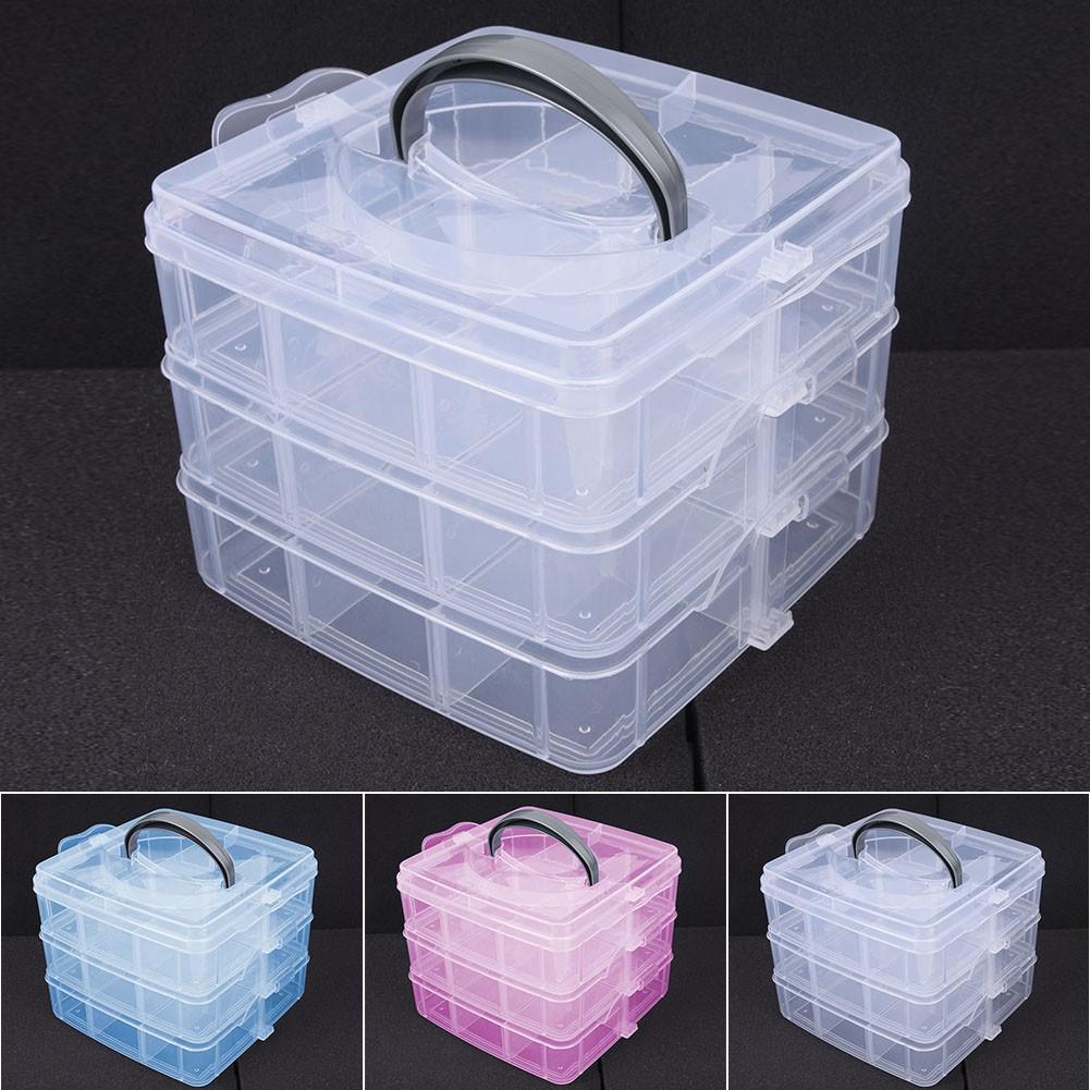 Practical Clear Plastic Jewelry Bead Storage Box 3 Layers Container Case