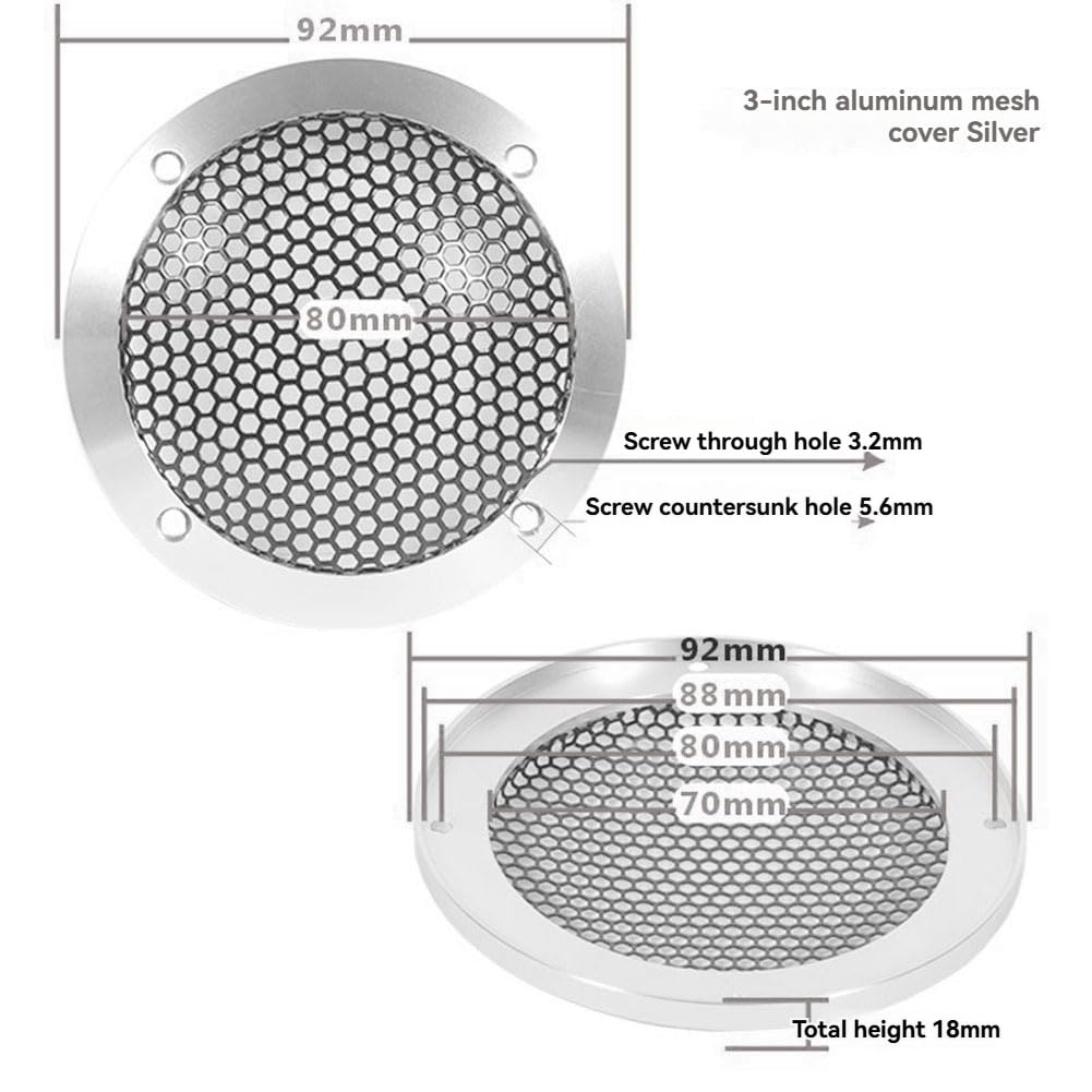 Alliteqwe Aluminum Car Tweeter Speaker Grille Cover Full Metal Mesh Grille for Acoustic Performance 3" Silver