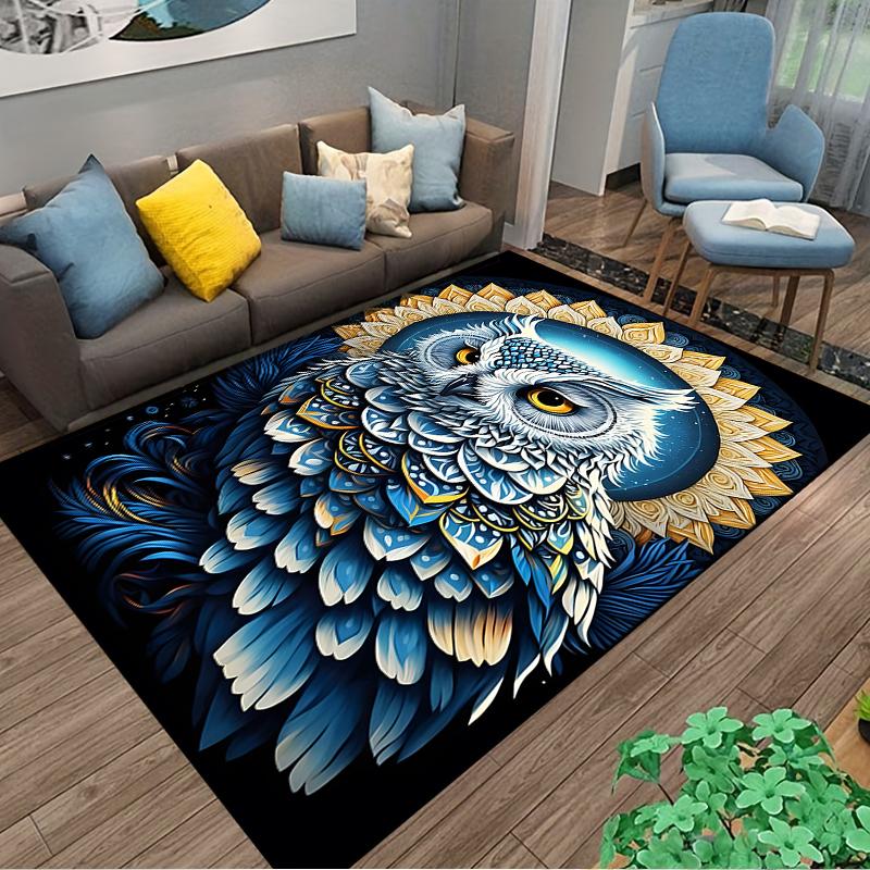 Majestic Owl Carpet with Colorful Feathers and Sunburst Design Suitable for Use As an Anti-slip for Living Room Bedroom Sofas