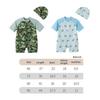 Breathable Baby Swimwear Set with Swim Hat Fast Drying Short Sleeve Zipper Bathing Suit Sun Blocking Design  Blue 100-120