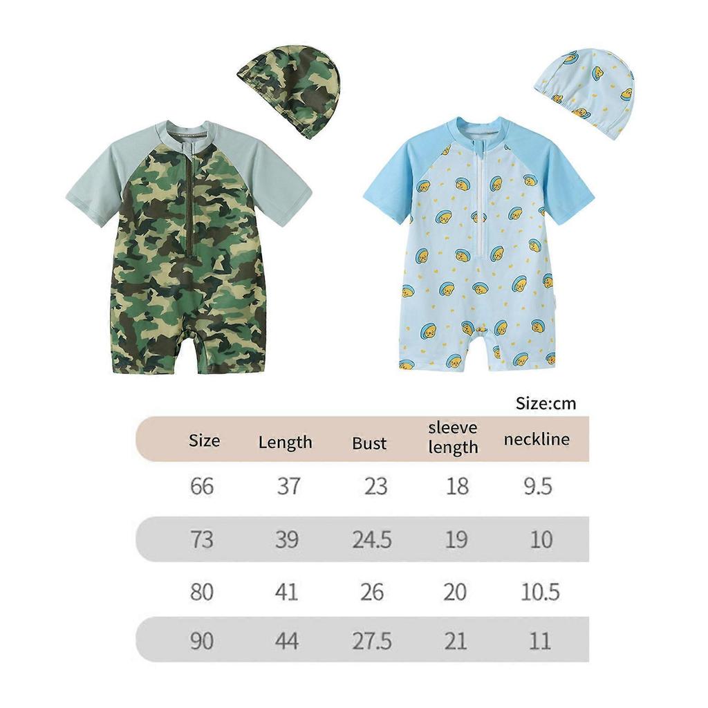 Breathable Baby Swimwear Set with Swim Hat Fast Drying Short Sleeve Zipper Bathing Suit Sun Blocking Design  Blue 100-120