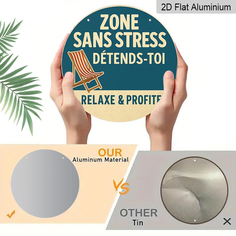 2D Flat, 1pc Suitable for Decorating Stress-Free Zone Sign - 7.87" Vintage Round Aluminum Wall Plaque with "Relax and Enjoy Life" Quote