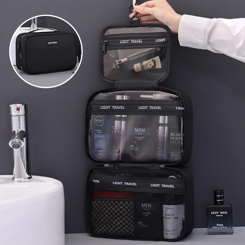 Herren faltbare Kulturtasche Reise Business Schichtweise Mehrere Taschen Kosmetik Make-up Etuis Männlich Hängend Aufbewahrung Organizer Kulturtasche