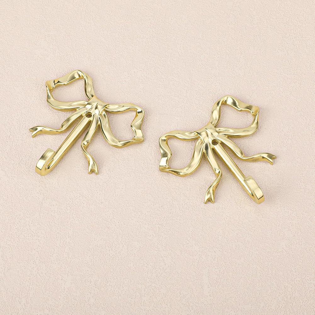 Vintage Gold Alloy Bow Shaped Wall Hook 9.1 cm x 9.1 cm x 1.8 cm Decorative Hanger for Home Office Hallway Use
