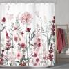 Burgundy Red Floral Shower Curtain Rustic Wildflower Flower Hydrangea Dandelion Summer Garden Plant Country Bathroom Set