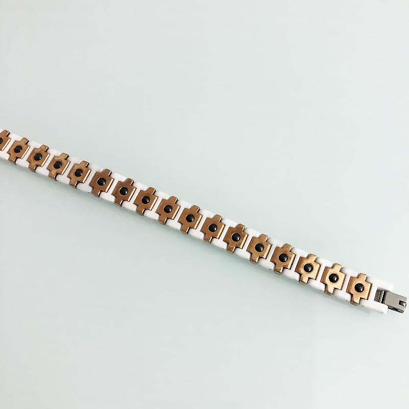 Rose Gold Color Steel White/Black Ceramic Chain Link Bracelet for Men Women Bio Germanium Magnetic Wristband Femme Jewelry