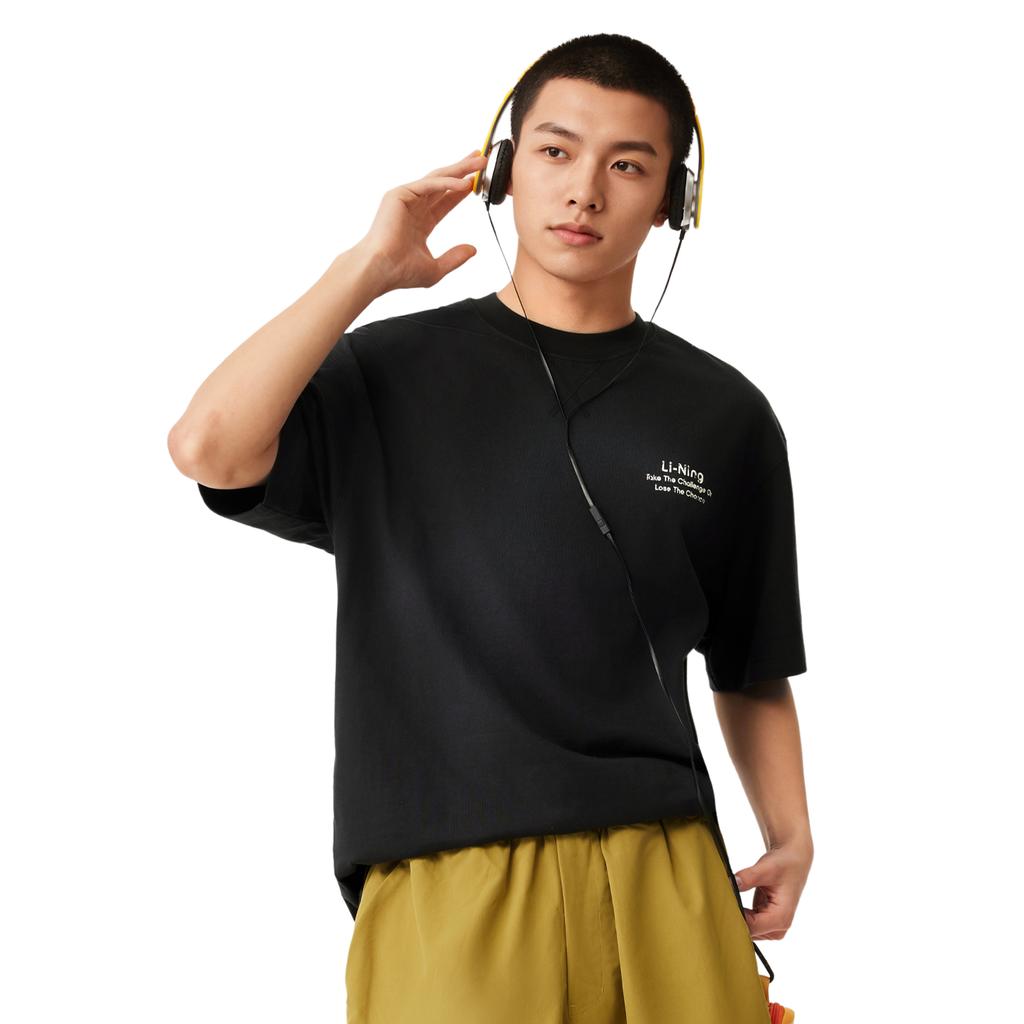 Li Ning Sport Lifestyle Serie High Street Amerikaans Vintage Casual Eenvoudig Letter Effen Kleur Ronde Hals Pullover Korte Mouw T-shirt AHSV283-3