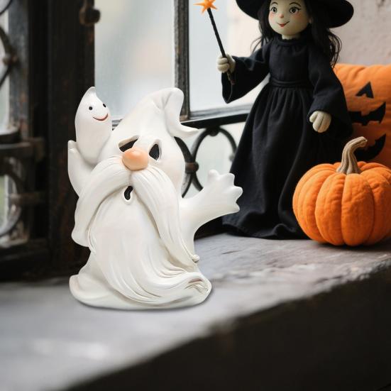 Halloween Resin Nisse Statue Liten Nisse Spøkelse Figur Halloween Tegneserie Stående Spøkelse Ornament for Hjemmekontordekor