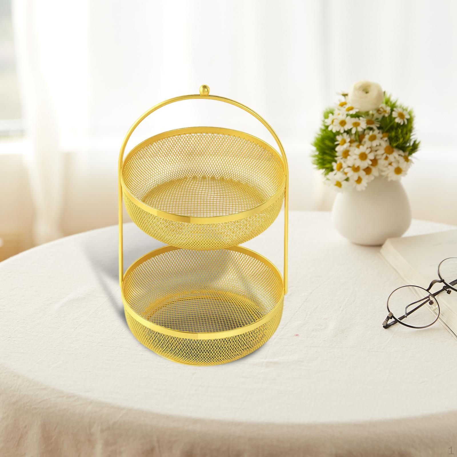

2 Tier Fruit Basket Bowl Compact Elegant Metal Wire Fruits Holder for Lemon Snack Veggies золотистий