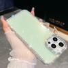 For iPhone 15 Pro Case Rhinestone Edge Glitter Back TPU+PC IMD Phone Cover