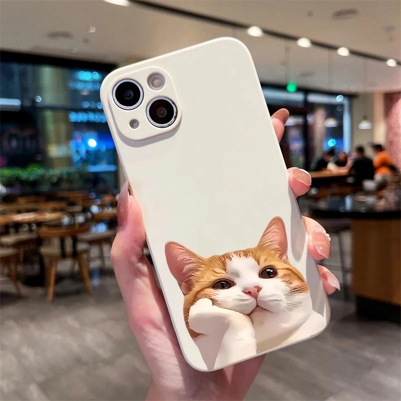 Cute Chubby Cat Pinch Cheek Cartoon Art Phone Case for iPhone 17 16 15 14 13 12 11 Series Pro Max Plus Double Layer Protection