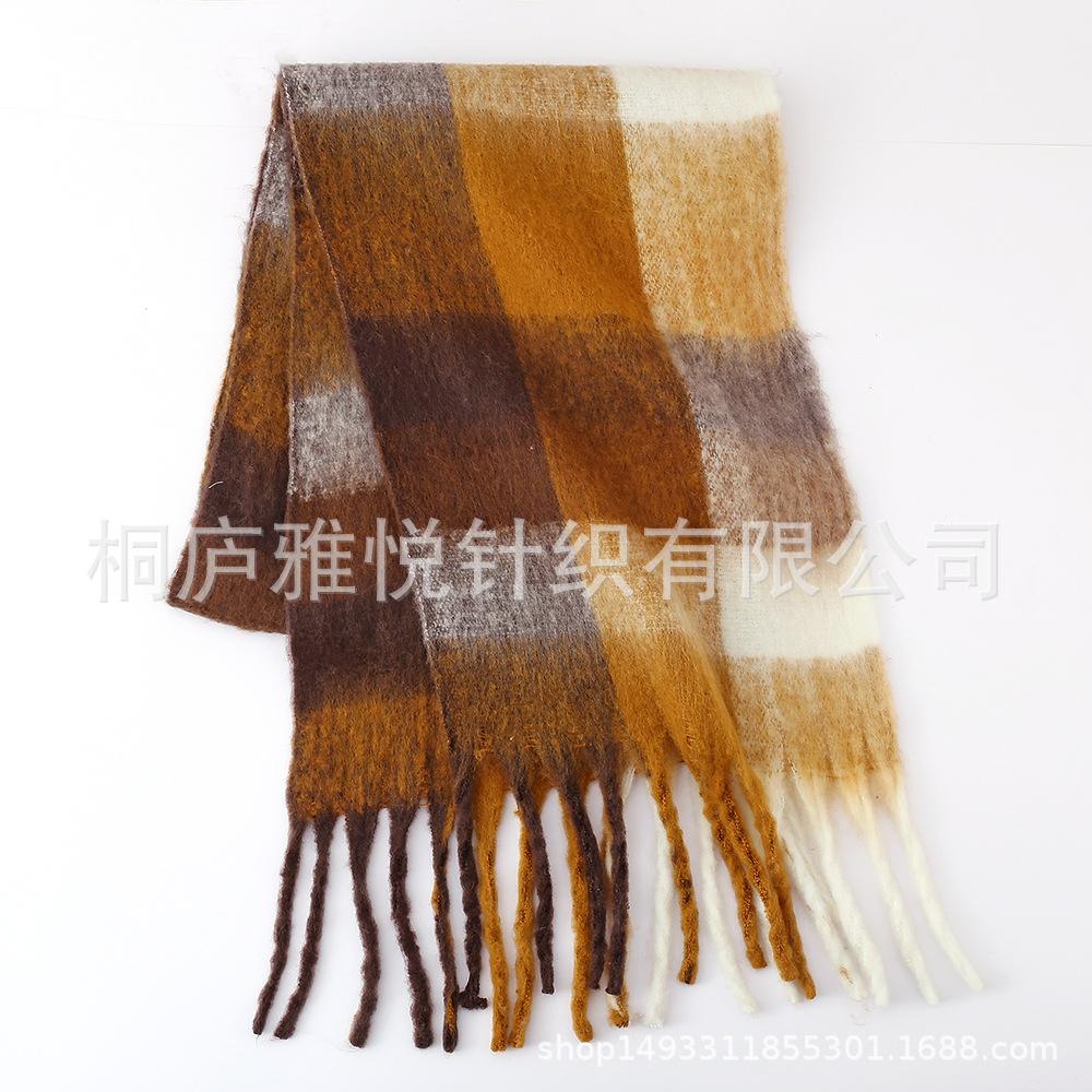 Premium color plaid scarf women's winter warm scarf mohair thickened scarf versatile shawl