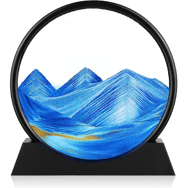 Moving Sand Art Picture - 3D Quicksand Painting Decor - Round Glass 3D Deep Sea Sandscape - Relaxing Home Decoration Desk Toys for Home Office Desk