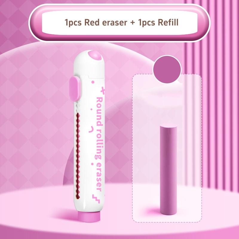 1pcs Round Rolling Eraser Refill Set Soft Color Refillable Less Dust Cleaning Correcting Tools Office School