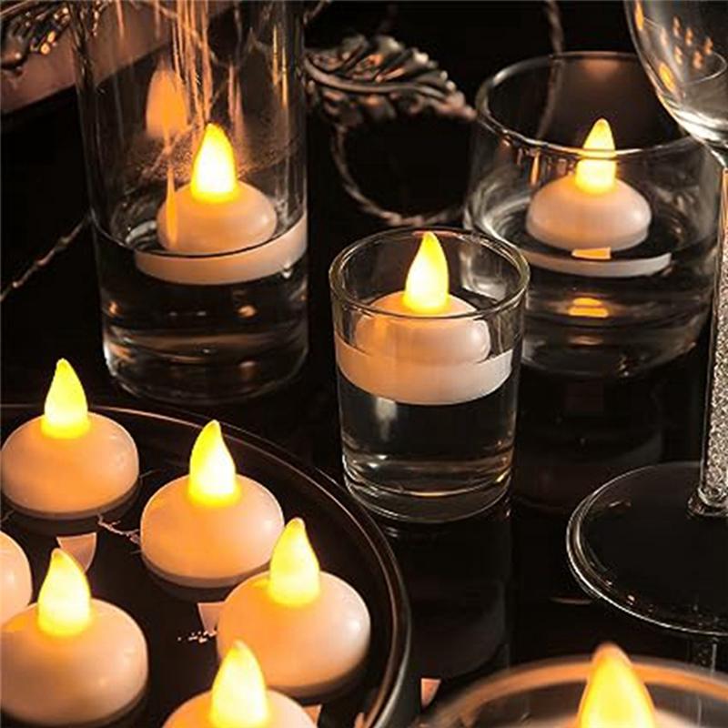 ABWR-48 Flameless Water Candles, Floating Water Electronic Candles, Wedding Party Pool Dinner Candles (Yellow Light) Easy To Use