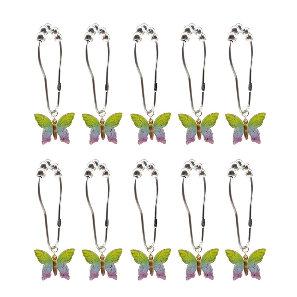 10Pcs Colorful Acrylic Butterfly Shower Curtain Rings Rusts Resistant Decorative Curtain Hooks for Bathroom Accessories